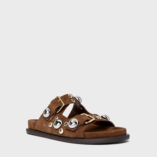 Flat Papete Mixed Balls Couro Suede Marrom Brownie