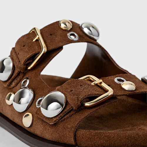 Flat Papete Mixed Balls Couro Suede Marrom Brownie