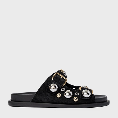 Flat Papete Mixed Balls Couro Suede Preto