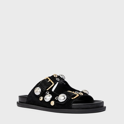 Flat Papete Mixed Balls Couro Suede Preto