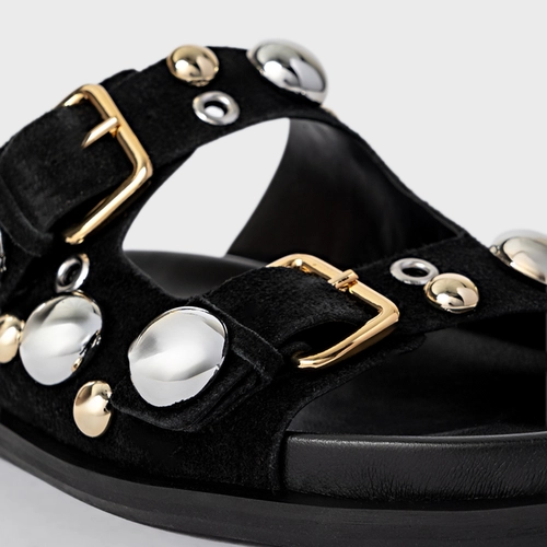 Flat Papete Mixed Balls Couro Suede Preto