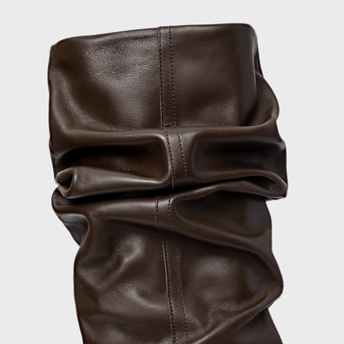 Bota Slouchy Anabela Slim Couro Marrom Dark Brown