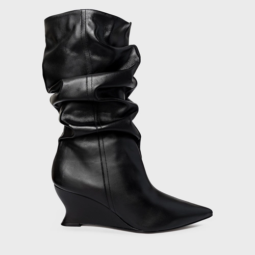 Bota Slouchy Anabela Slim Couro Preto