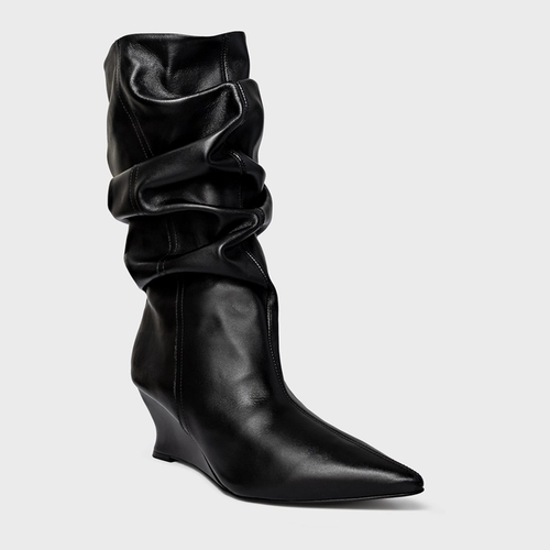 Bota Slouchy Anabela Slim Couro Preto