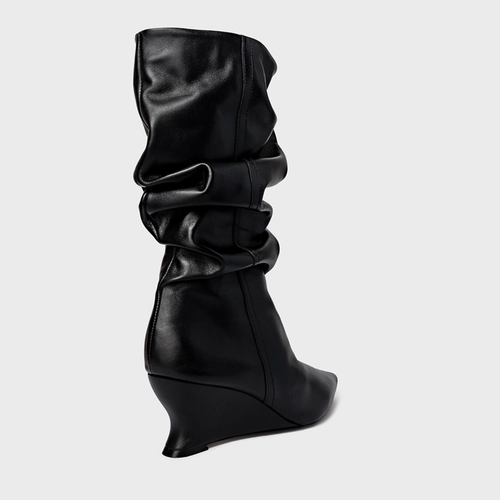 Bota Slouchy Anabela Slim Couro Preto