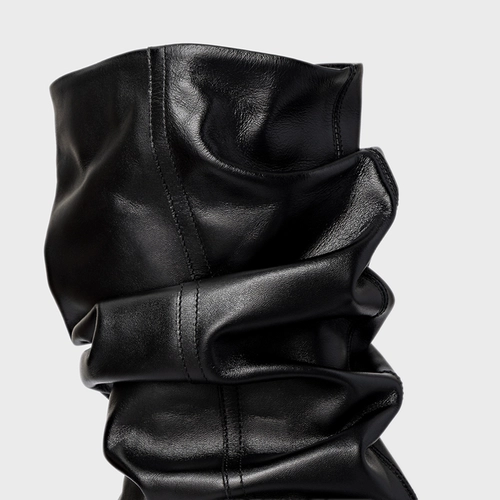 Bota Slouchy Anabela Slim Couro Preto