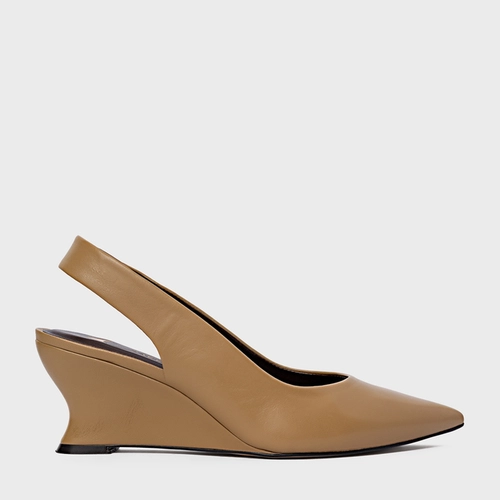 Scarpin Anabela Slim Couro Bege Almond