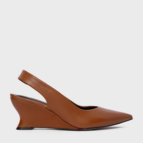 Scarpin Anabela Slim Couro Marrom Ferrugem