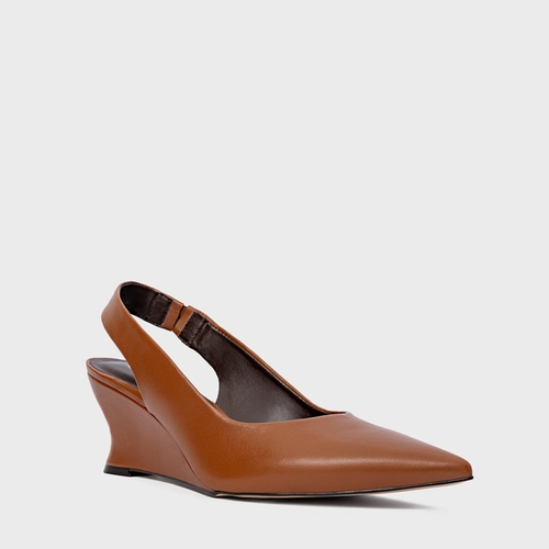 Scarpin Anabela Slim Couro Marrom Ferrugem