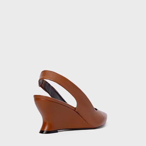 Scarpin Anabela Slim Couro Marrom Ferrugem