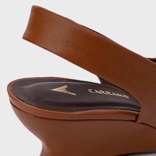 Scarpin Anabela Slim Couro Marrom Ferrugem