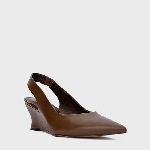 Scarpin Anabela Slim Couro Marrom Brownie