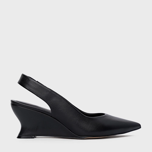 Scarpin Anabela Slim Couro Preto