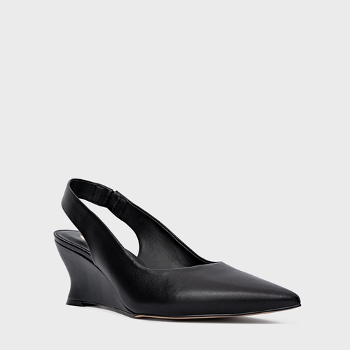 Scarpin Anabela Slim Couro Preto