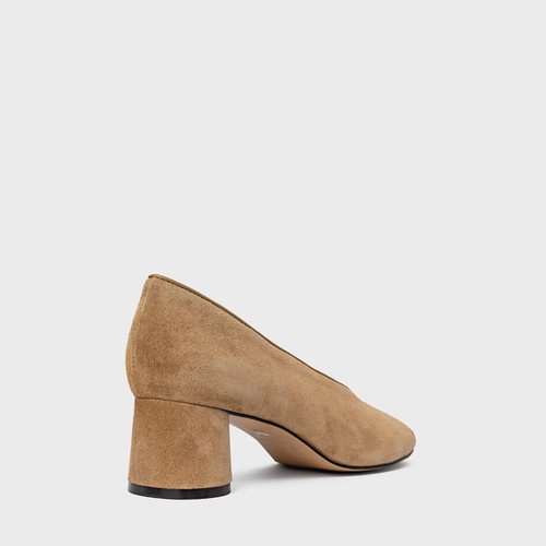 Scarpin Salto Oval Couro Suede Bege Almond