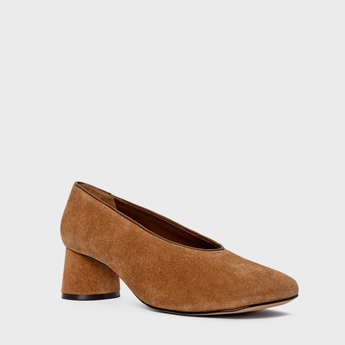 Scarpin Salto Oval Couro Suede Marrom Saddle