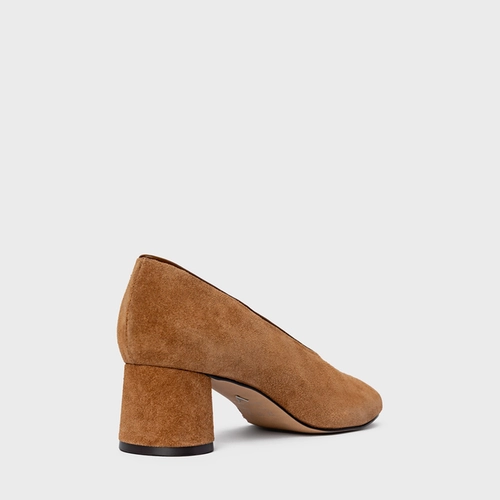 Scarpin Salto Oval Couro Suede Marrom Saddle