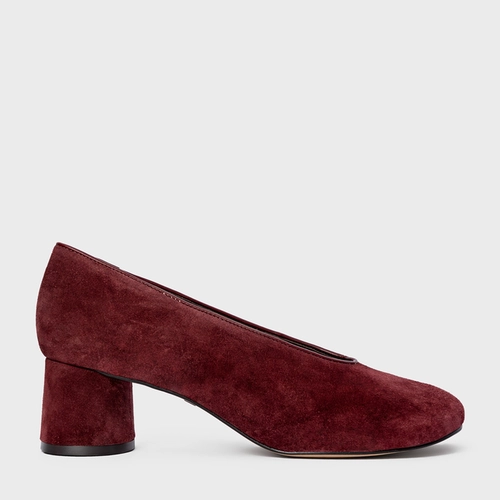 Scarpin Salto Oval Couro Suede Vinho Mahogany