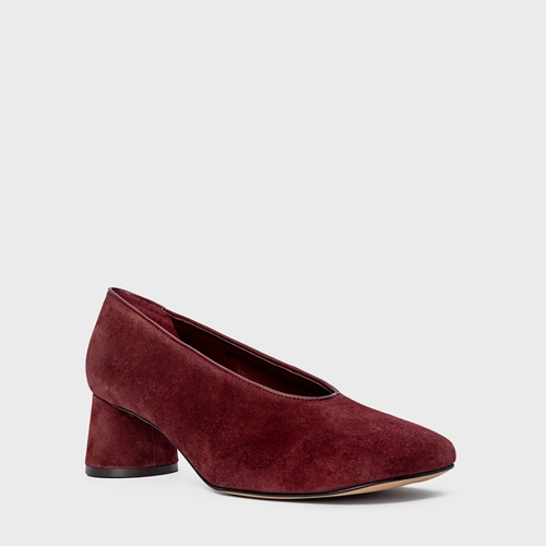 Scarpin Salto Oval Couro Suede Vinho Mahogany