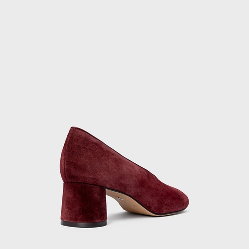 Scarpin Salto Oval Couro Suede Vinho Mahogany