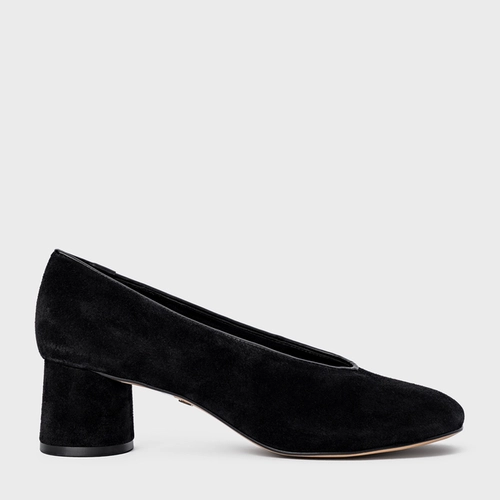 Scarpin Salto Oval Couro Suede Preto