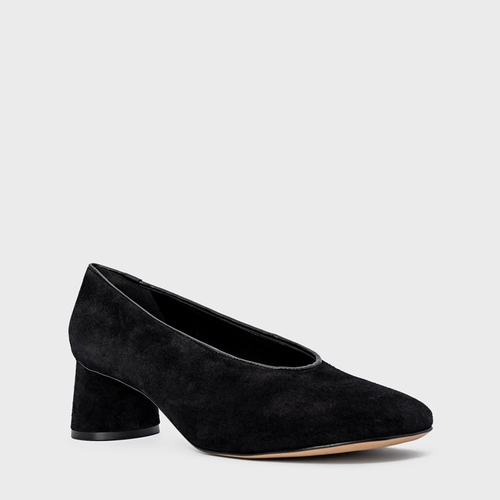 Scarpin Salto Oval Couro Suede Preto
