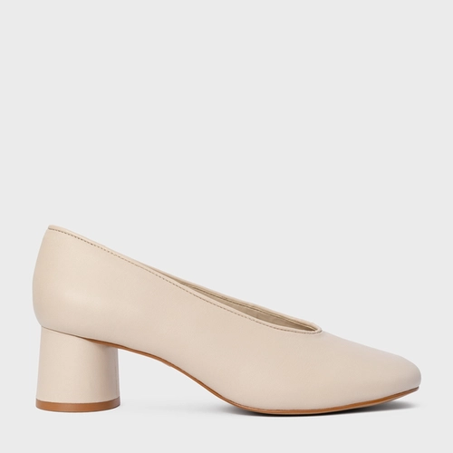 Scarpin Salto Oval Couro Off White Cotton