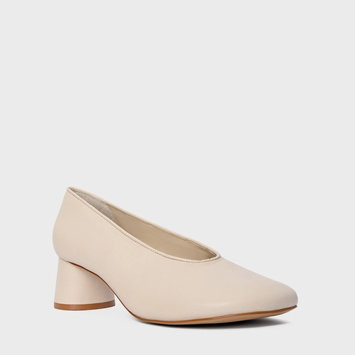 Scarpin Salto Oval Couro Off White Cotton