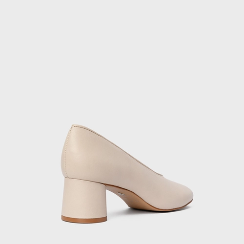 Scarpin Salto Oval Couro Off White Cotton