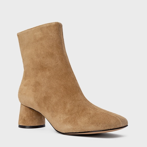 Bota Salto Oval Couro Suede Bege Almond