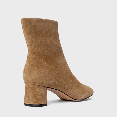 Bota Salto Oval Couro Suede Bege Almond