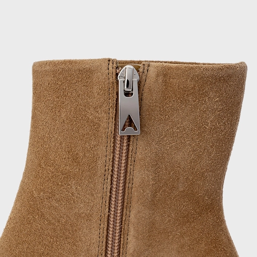 Bota Salto Oval Couro Suede Bege Almond