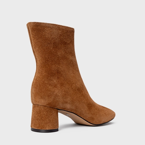 Bota Salto Oval Couro Suede Marrom Saddle