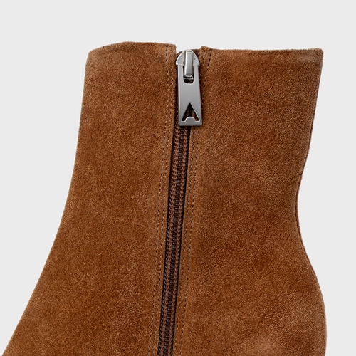 Bota Salto Oval Couro Suede Marrom Saddle