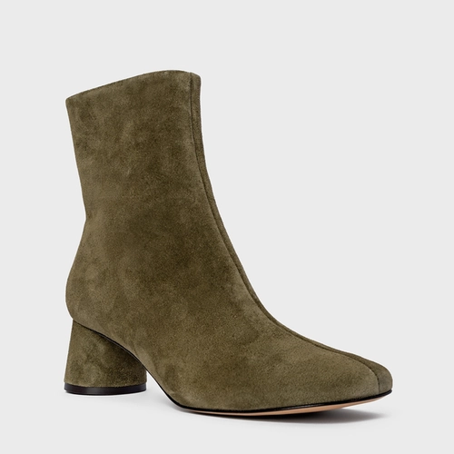 Bota Salto Oval Couro Suede Verde Army Green