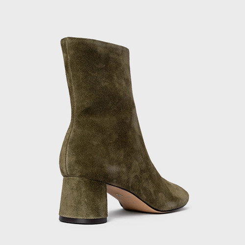 Bota Salto Oval Couro Suede Verde Army Green