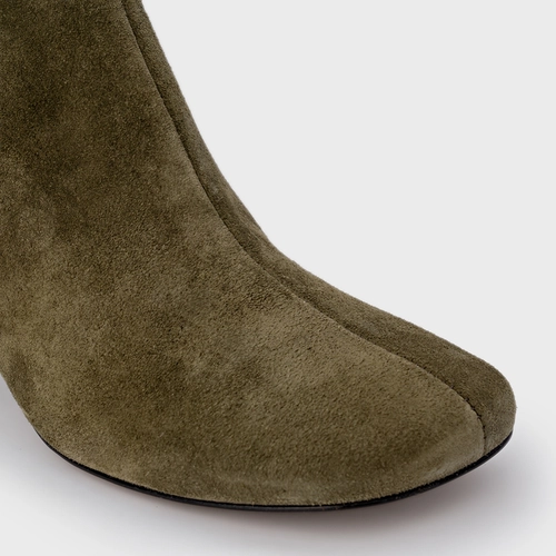 Bota Salto Oval Couro Suede Verde Army Green