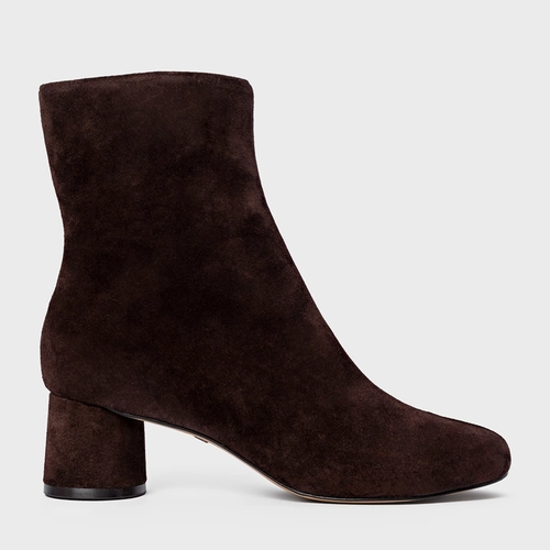 Bota Salto Oval Couro Suede Marrom Ganache