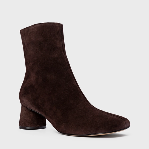 Bota Salto Oval Couro Suede Marrom Ganache