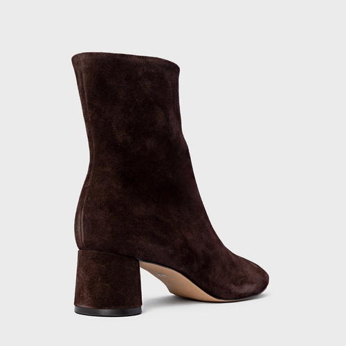 Bota Salto Oval Couro Suede Marrom Ganache