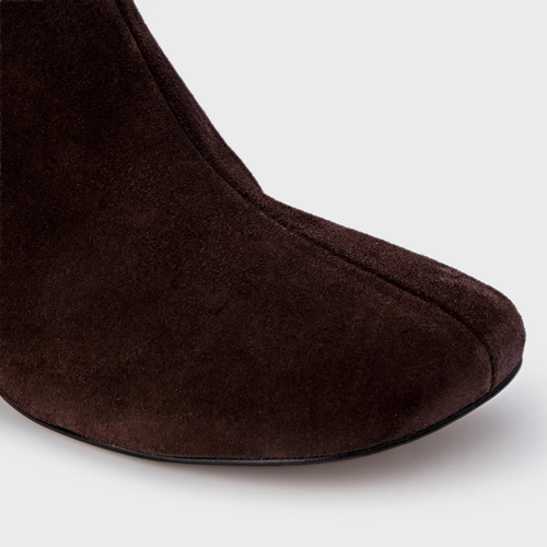 Bota Salto Oval Couro Suede Marrom Ganache