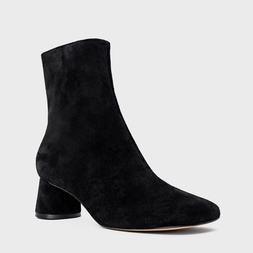 Bota Salto Oval Couro Suede Preto