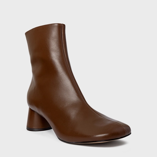 Bota Salto Oval Couro Marrom Brownie