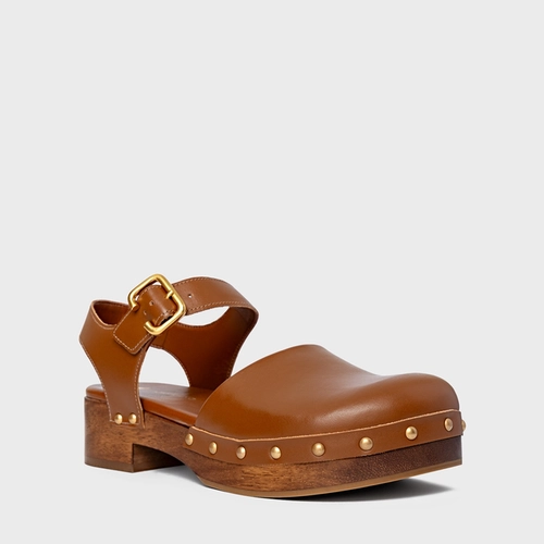 Sandália Clog Wood Studs Couro Marrom Ferrugem