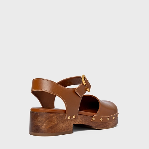 Sandália Clog Wood Studs Couro Marrom Ferrugem