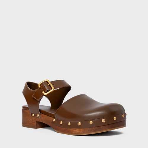 Sandália Clog Wood Studs Couro Marrom Brownie