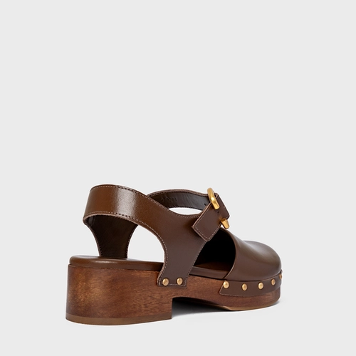 Sandália Clog Wood Studs Couro Marrom Brownie