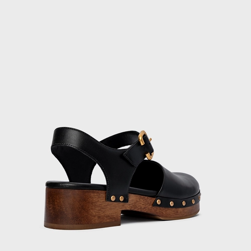 Sandália Clog Wood Studs Couro Preto
