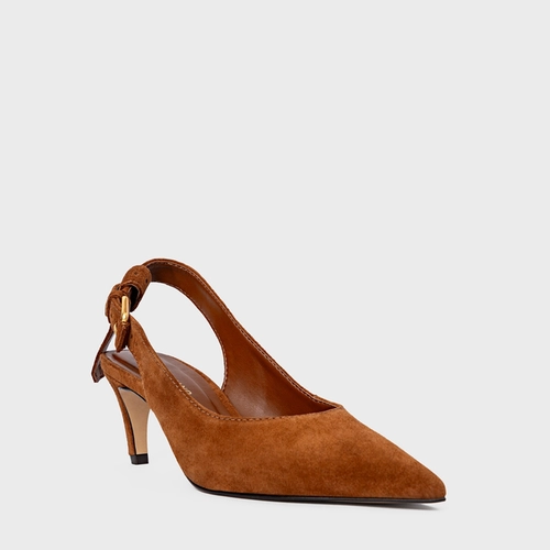Scarpin Slingback Timeless Salto Fino Médio Couro Suede Marrom Ferrugem