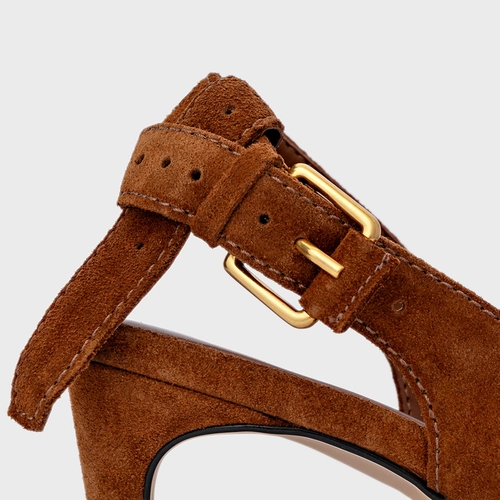 Scarpin Slingback Timeless Salto Fino Médio Couro Suede Marrom Ferrugem